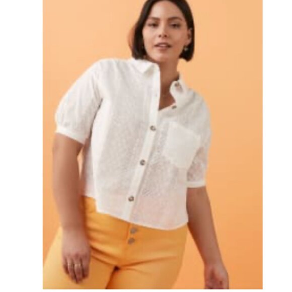 NWT - Women's Bright White Textured Button-Down Shirt - Addition Elle - Picture 1 of 11